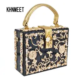 Luxury Box shape Tote Women Handbag Brand Acrylic Relief Black Evening Clutch Bag Ladies Prom Party Purse Shoulder Bag Y1808