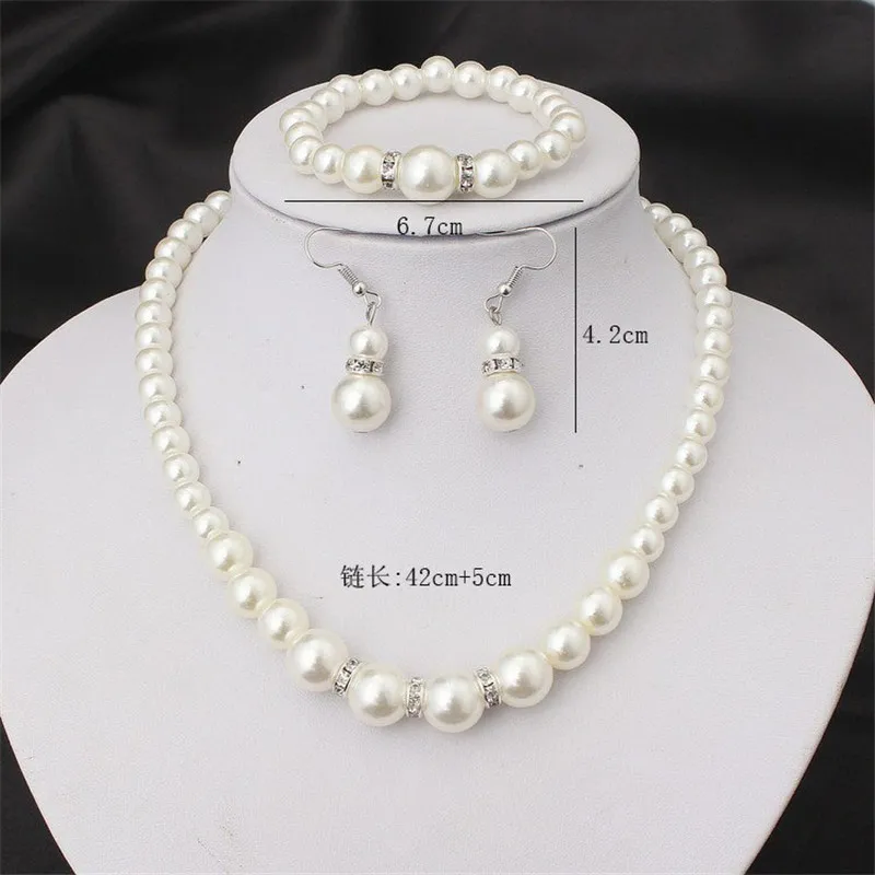 N308 Wedding Engagement Women Simulated Pearls Jewelry Set Necklace / Earrings / Bracelets Fashion Jewelry For Lady Party Gift
