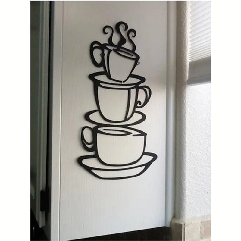 3 coffee cups creative wall art decal removable vinyl wall sticker DIY home decor wall art kitchen wall paper house decoration