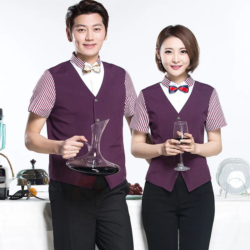 Restaurant Bar Work Uniform 2024 Summer Short Sleeve KTV Waiter Work Tie Shirt Super Market Staffs Uniforms Cashier Work Clothes