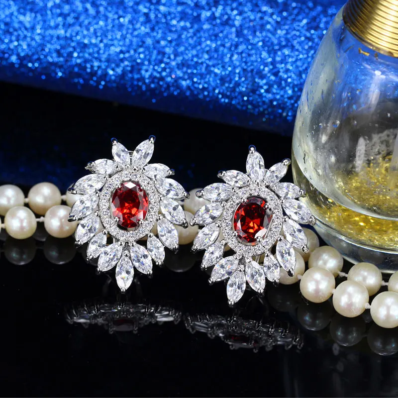 CWWZircons Brand Jewelry White Gold Color Gorgeous Cubic Zirconia Large Fashion Stud Earrings with Bule Crystal CZ172