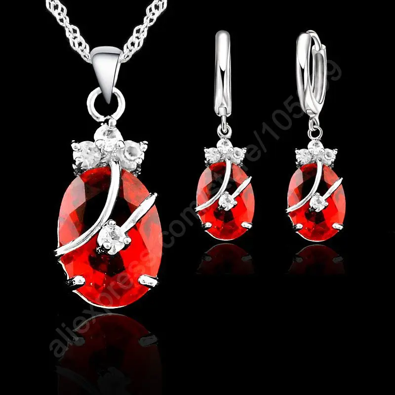 925 Silver Needle Flower Water Drop Wedding Jewelry Sets For Women Cubic Zircon Pendant Necklace Earring Sets Party Gift