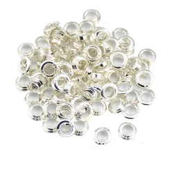 500pcs 925 Stamped Silver Plated Beads Grommet Fit European charm Glass Beads making 9.5x3.5 mm (Fit 5.8mm Hole), 250 pairs