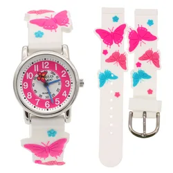 Vendita calda ragazze impermeabile 3D farfalla orologio Cartoon orologio bambini orologi orologio al quarzo in gomma bambini ora Reloj Montre Relog