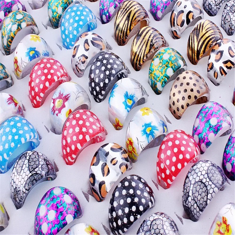 Wholesale Lot 20Pcs Sexy Colorful leopard print Design Lovely Children Rings Resin Lucite Fashion Jewelry cutey girl 13-15MM