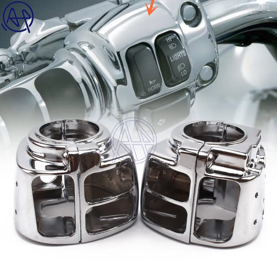 Motorcycle Aluminum Left+Right  Handlebar Switch Button Chrome Housing Cover For Harley Sportster Dyna Softail V-Rod 1996-12