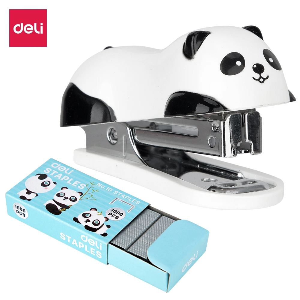 DELI Mini Stapler Panda deli 0453 1 Set with staples cute stapler stationery office supply School accessories