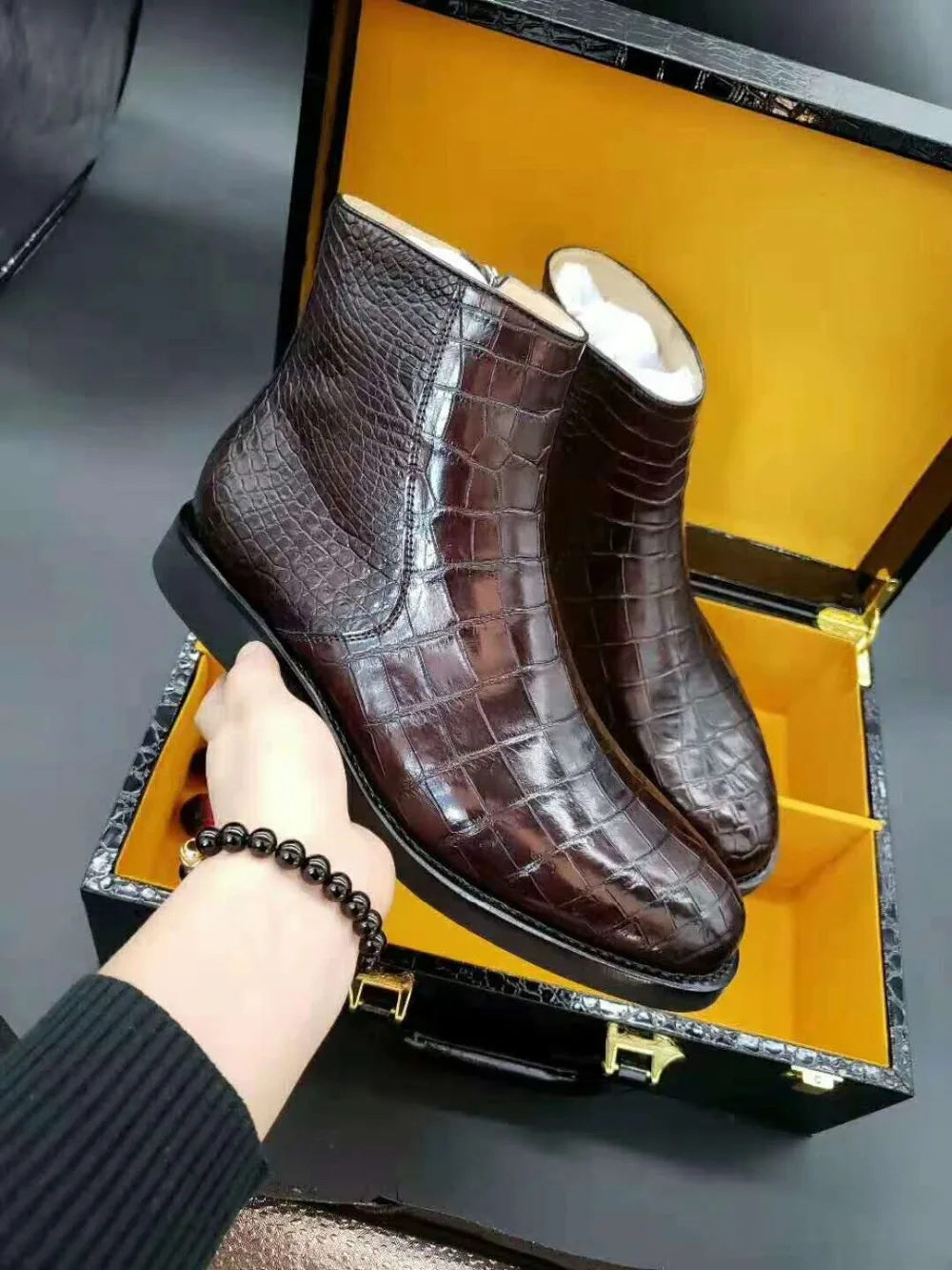 Newly top quality 100% real genuine crocodile skin men fashion shoe with genuine cowhide skin lining leisure men shoe zippers