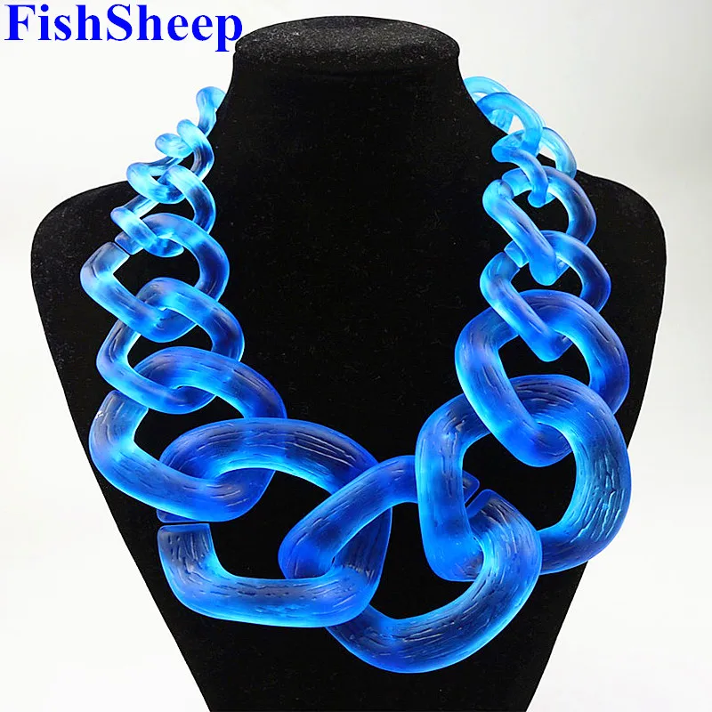 

FishSheep Statement Jewelry Big Acrylic Chunky Chain Choker Necklace Vintage Resin Large Long Collar Large Pendants & Necklaces