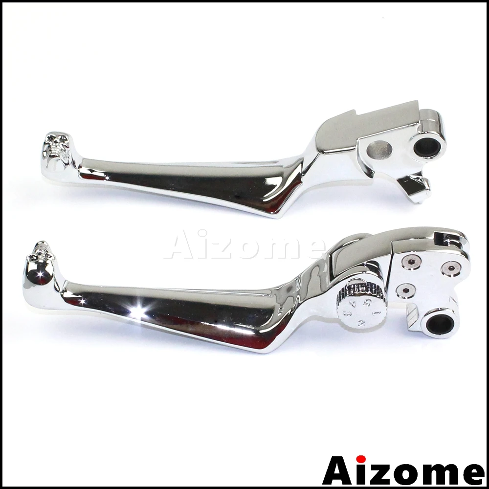 Chrome Adjustable Clutch Levers Skull Levers For Harley ElectraRoad Glide Road King Street Glide 1996-2007 Softail Dyna 96-2013