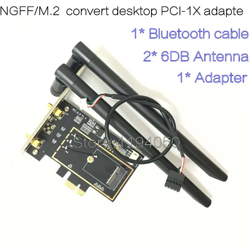 Pci-e PCI Express 1x Adapter Desktop Converter with 2*6dbi TV Antenna for  9260NGW 8260 7260 PCIe NGFF M.2 Wi-Fi Bluetooth