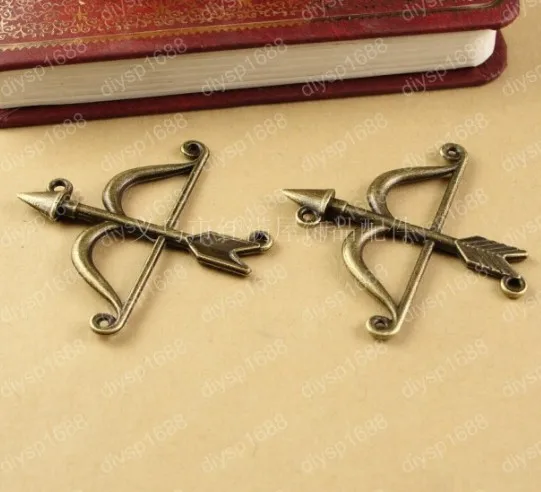 30 pcs/lot Zinc alloy bead Antique Bronze Plated Charms Pendants Fit Jewelry 45*47MM Bow and arrow connector Shape JJA3409