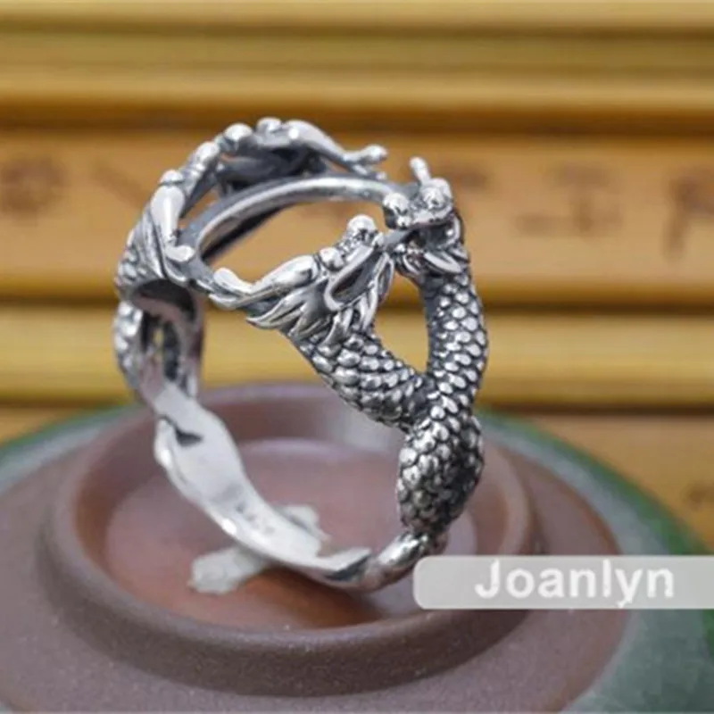 

Joanlyn Ring Setting for 11x15mm Oval Cabochons Dragon Shape Ring Blank Thai Sterling Silver Adjustable Band Ring Base JZ034