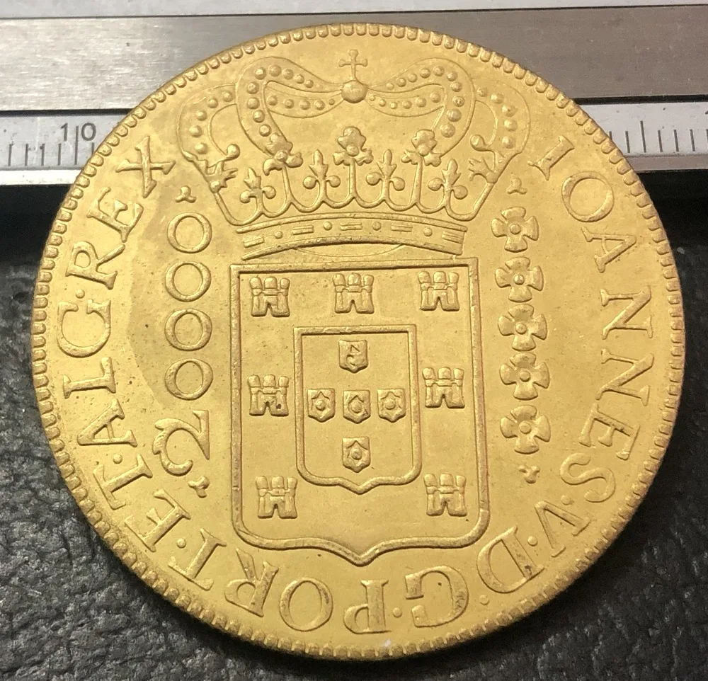 لطيفة 1726 M البرازيل 20 000 ريس-جواو V نسخة 22K الذهب عملة