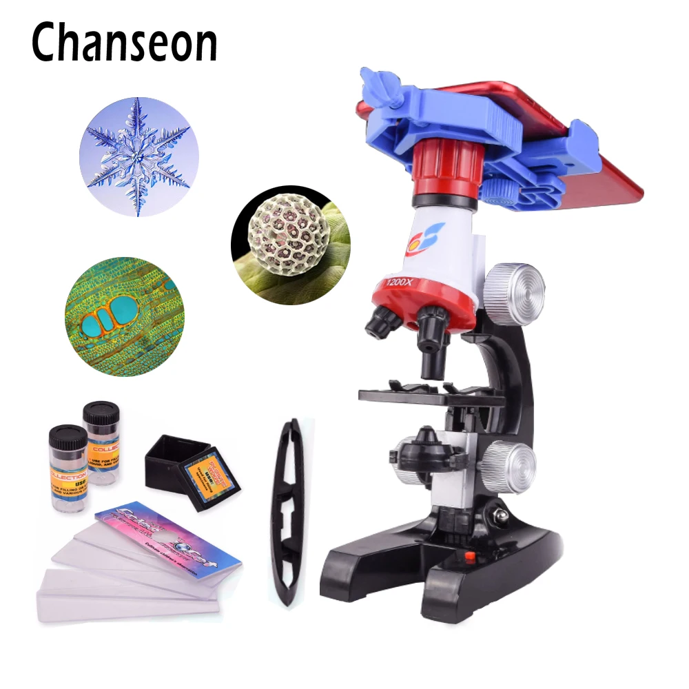 Microscope Kit Lab With phone holder LED School Science Educational Toy Gift Refined Biological Microscope For Kids Gifts