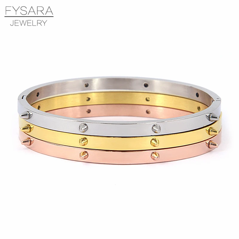 FYSARA Punk Rivet Bracelets & Bangles for Women Stainless Steel Bracelet Set Thin Bracelets Classic Wrist Pulseiras (3 Pcs)