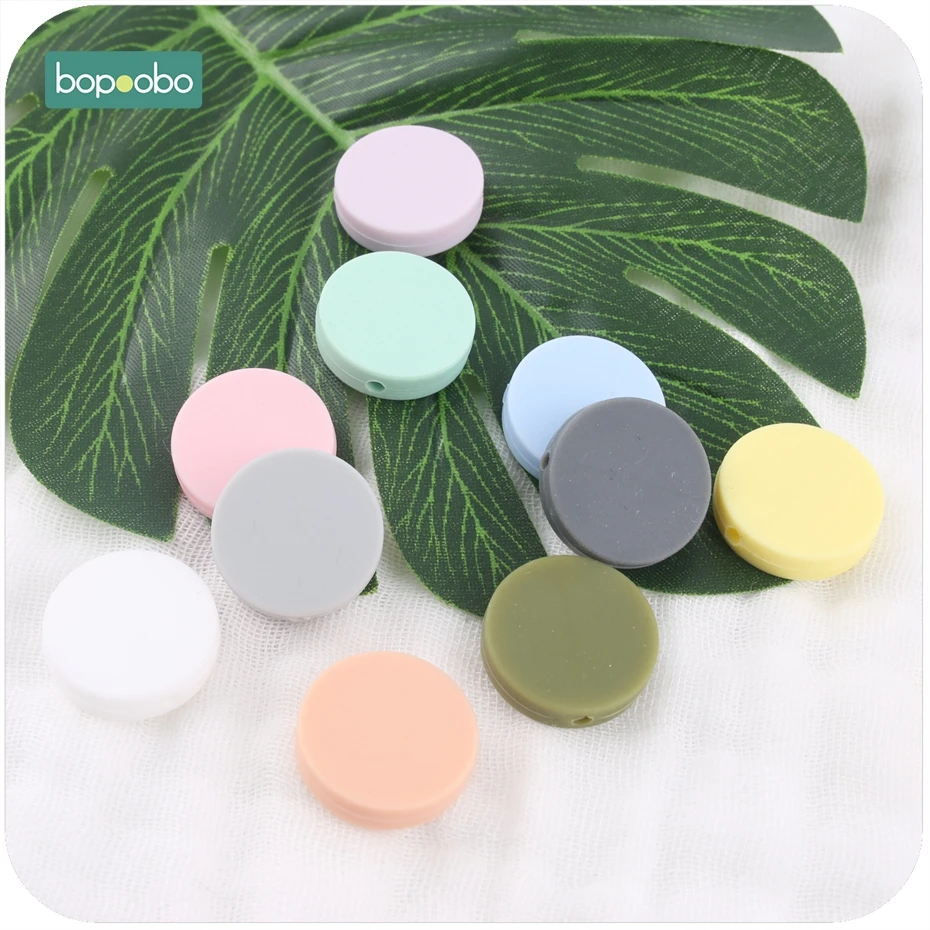 

Bopoobo Silicone Teething Saucer Loose Bead Flat Round Shaped Chew Bead Baby Diy Necklace Silicone Beads Baby Teether 20mm