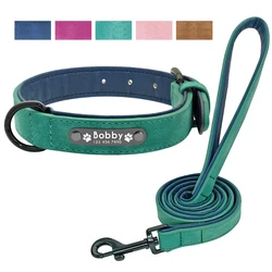 Gepersonaliseerde halsband en riem Leer gewatteerd Op maat gegraveerd Hondenhalsbanden Loodtouw Set Bulldog Pitbull