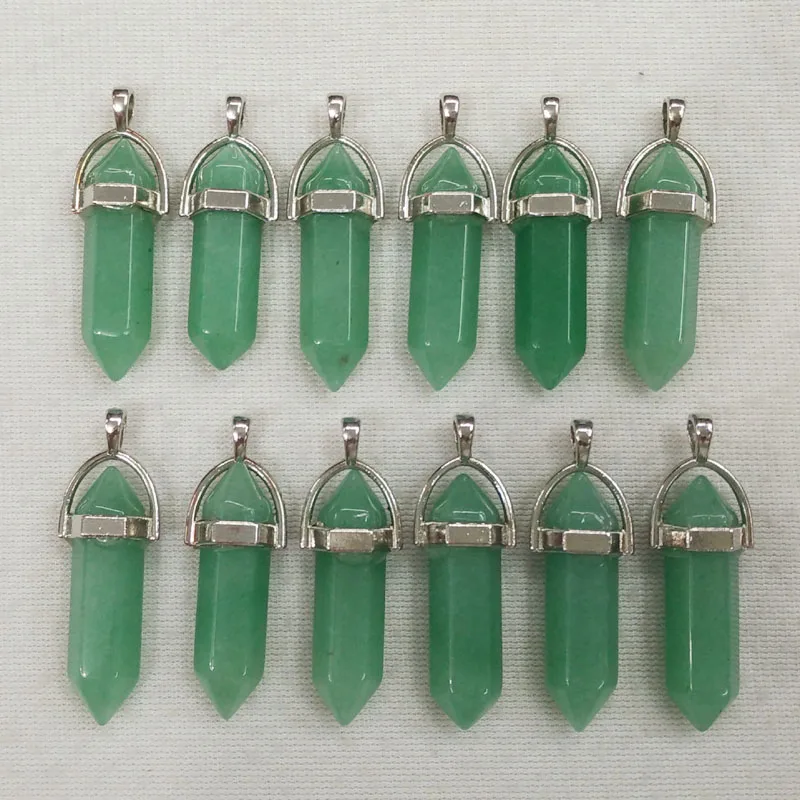 

2018 Popular natural green aventurine bullet shape charms point Chakra pendants for jewelry making 12pcs/lot Wholesale free