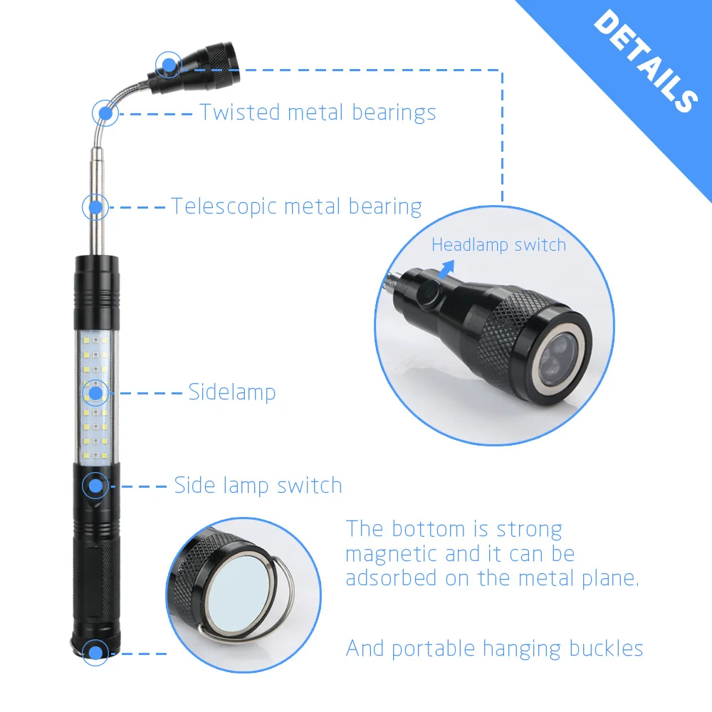 4โหมดยืดออกได้แบบพกพา Flexi LED รถกระบะแม่เหล็กอัตโนมัติไฟฉาย Picker ไฟฉาย Worklight Ilumination Light