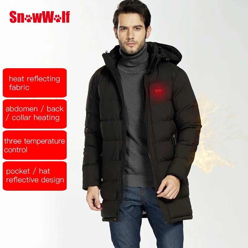 SNOWWOLF Men Winter Fishing Clothes Outdoor USB Infraded Heating Hooded Cotton Jacket Hiking Fishing Thermal Clothing Coat