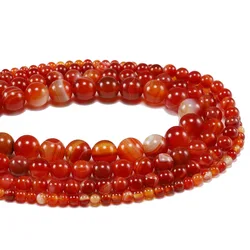 1strand/lot Red Beads Round Carnelian Natural Banded Agat Natural Stone Charm Beads For Jewelry Making DIY Bracelet Necklace