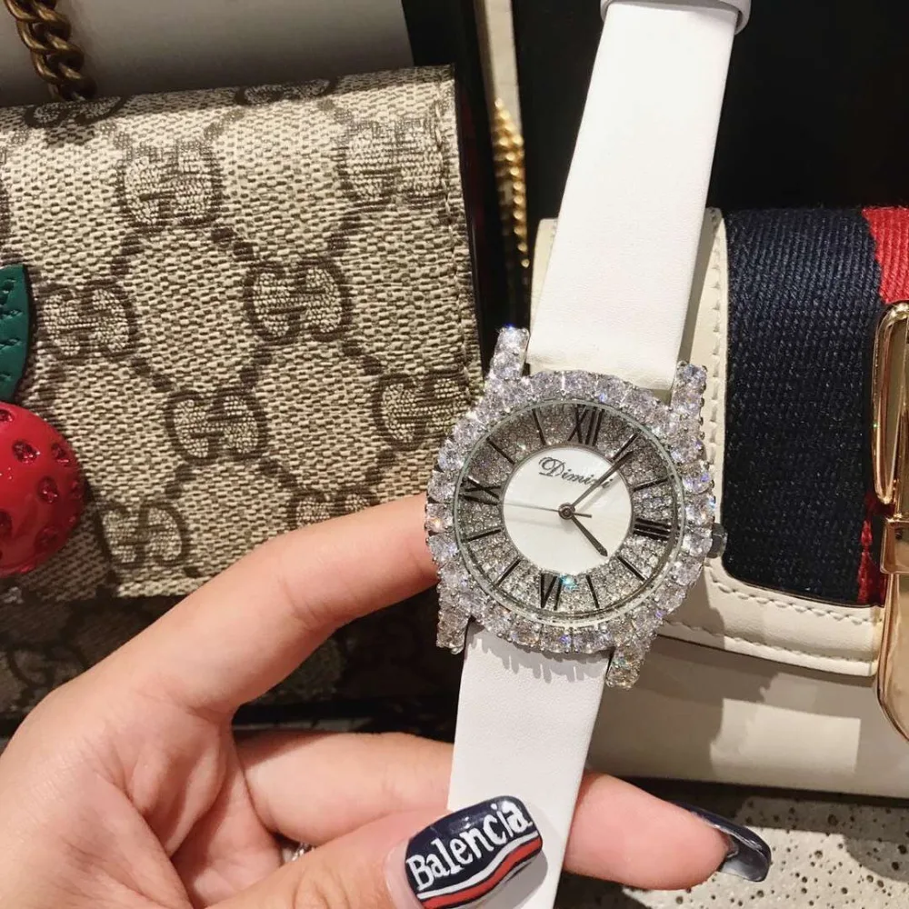 Relojes de joyería de marca de lujo para mujer, reloj de pulsera con cristales brillantes, resistente al agua, de cuero Real, 2 tamaños