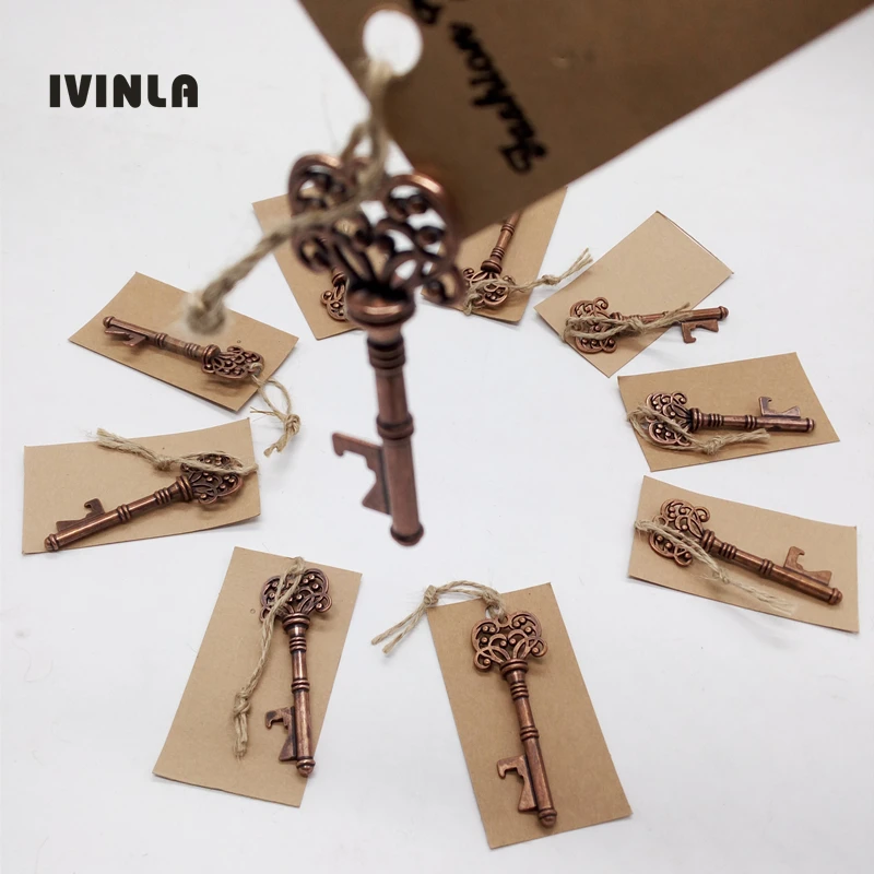 

Nestest 50pcs/lot wedding gift for guests souvenirs skeleton bottle opener + tags party favors festive party suppliers