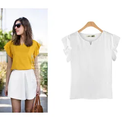 Women Blouses Shirt Cotton Linen Summer Ladies Tops Short Sleeve Casual Shirts White Khaki Yellow Female Clothing Plus Size