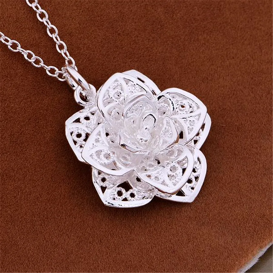 charms pretty fashion Lady silver color jewelry Wedding noble elegance women classic flower pendant necklace gifts JSN884