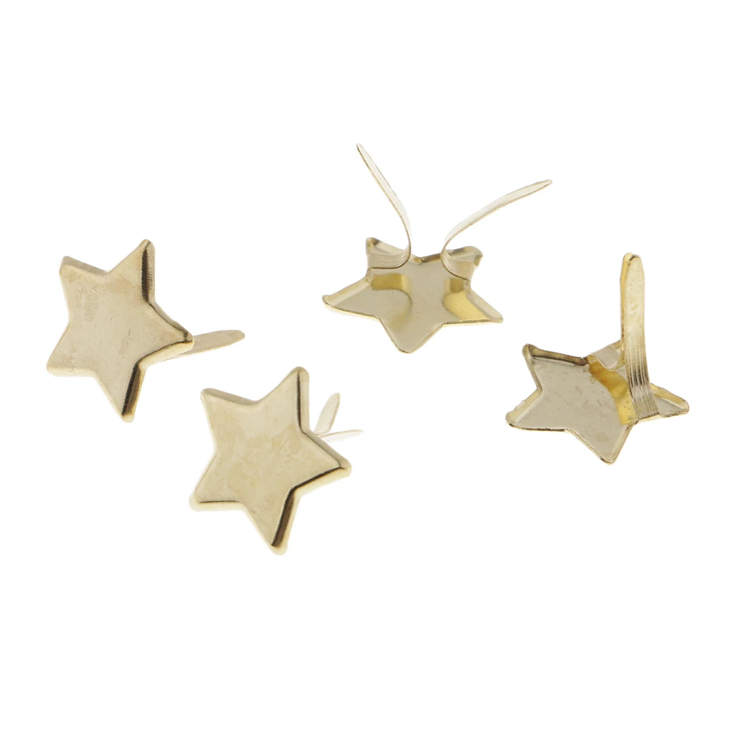 300pcs Heart Star Head Split Pins Metal Brads Paper Fastener Decorative Brad for Scrapbooking DIY Craft Decoration Gold