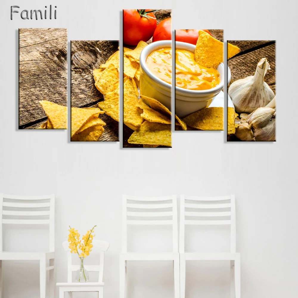 

5Piece Wall Art Painting Pizza Food Prints On Canvas The Picture Food Pictures Oil For Home Modern Decoration Print Decor