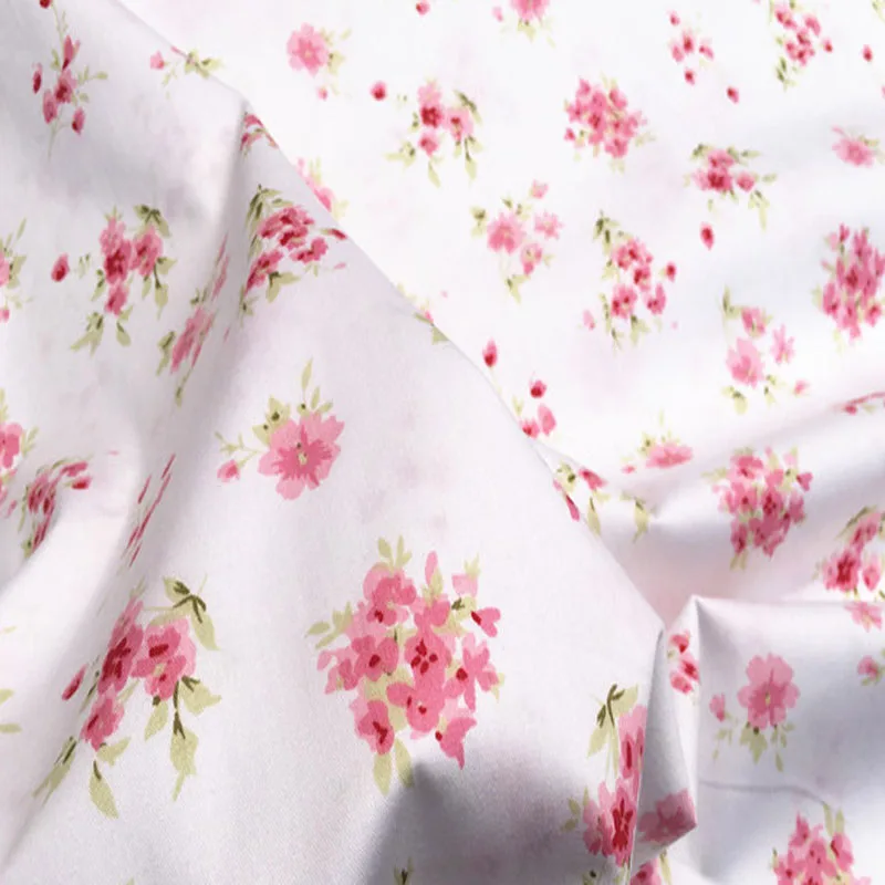 Graceful Brand New 50x160cm Pink Big Small Blooming Flowers Printed Cotton Fabric Floral Fabric For DIY Sewing Bedding Clothing