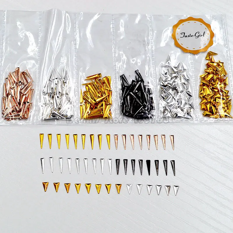 1 Pack 3D Mix 4 Colors Short Sharp Triangle Metal Stud Nail Art Rhinestones Gem Decorations DIY Salon Tip 16#