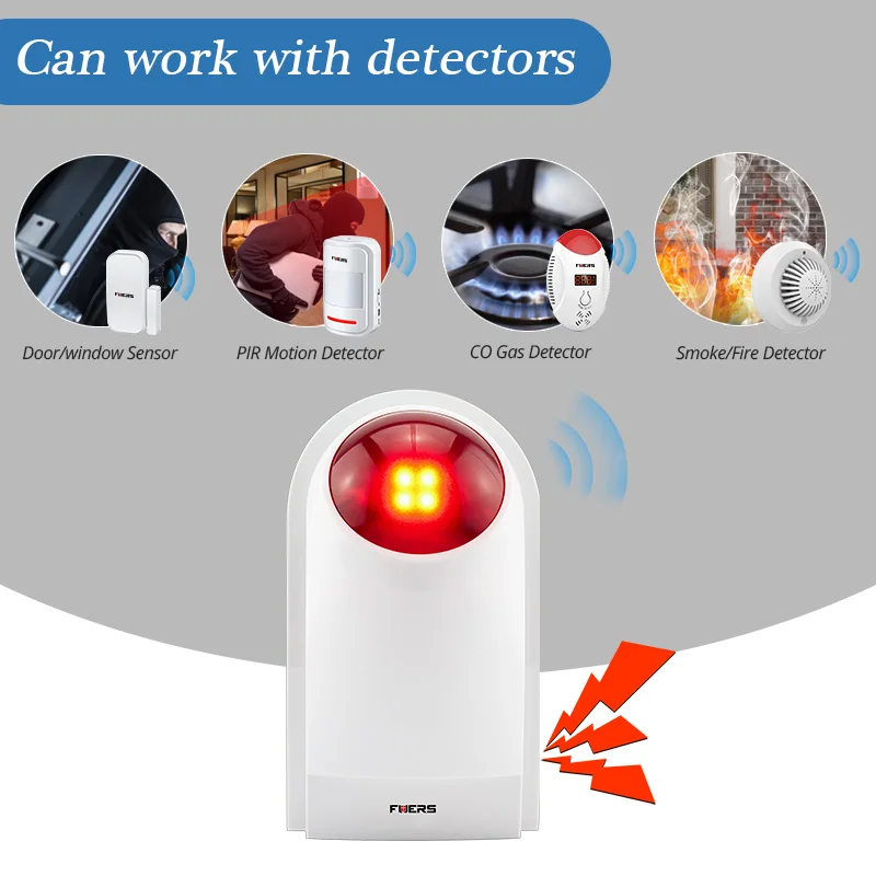 Fuers J008 Flash Siren Smart Home Alarm Outdoor Siren Sound Strobe Flash Alarm Siren For Home Security Alarm System