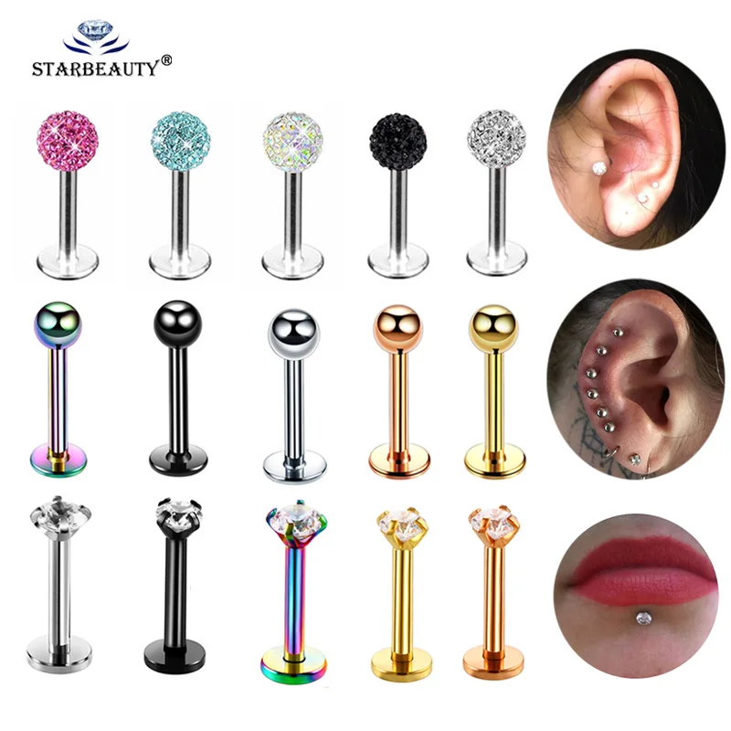 1Pc Cystal CZ Lip Ring Studs 16 Gauge Silver Color Surgical Steel Labret  Ring Monroe Lip Bar Body Piercing Jewelry