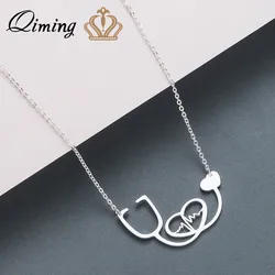 QIMING Echometer Love Heartbeat Women Necklace Trendy Stainless Steel Jewelry Doctor Nurse Collar Medical Bijoux Femme Necklaces