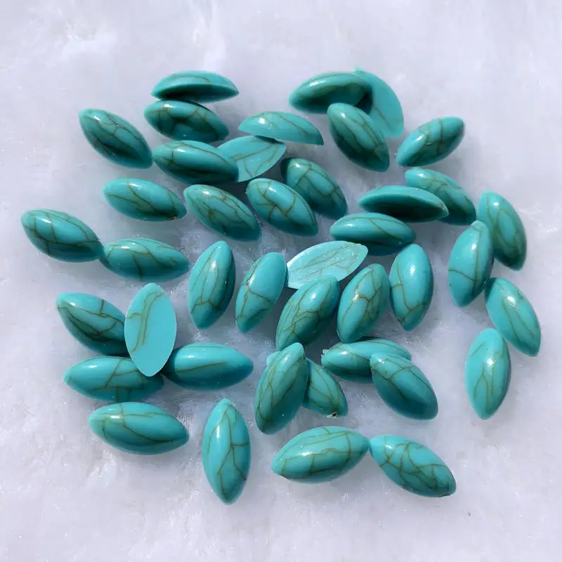 80pcs 7*15mm Leaf & Horse eye Shape Vintage Turquoise Rhinestones Resin Stick On Rhinestones Stone For Wedding Dress -S433