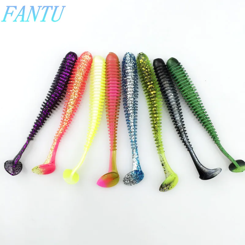 FANTU 2018 New T-Tail Soft Baits 2g/7.7cm Artificial Fishing Soft Baits Double Color Soft Plastic Lures Tools