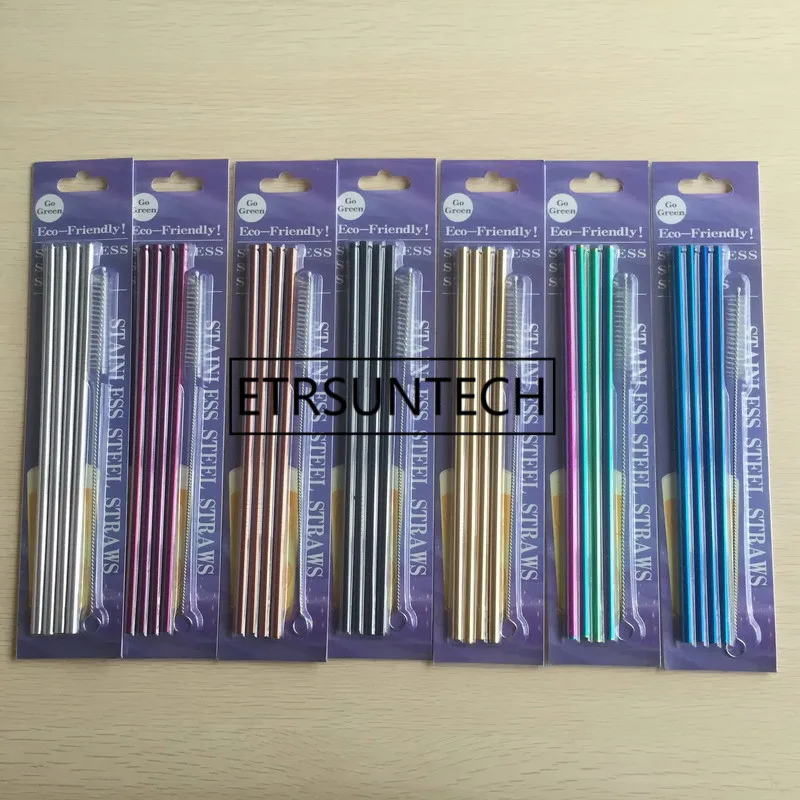 50sets 4PCS Stainless Steel Straight Straw Bend Straws With 1 Cleaner Brush Retail Package 265mm 6mm Drink Tool For Mugs 30oz