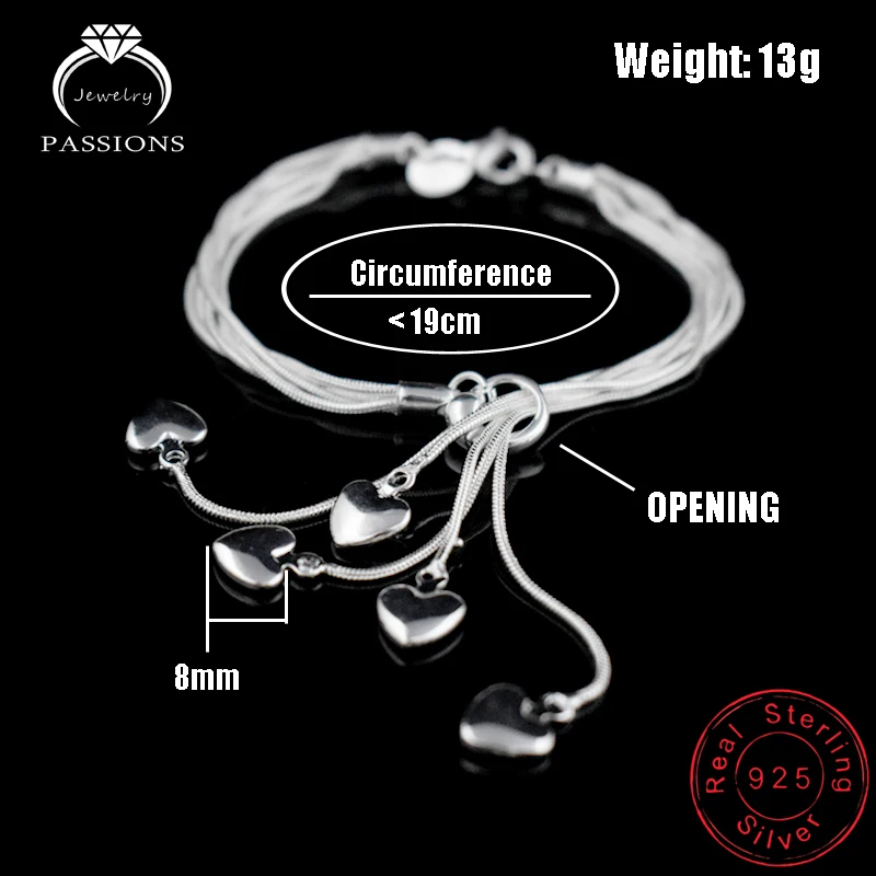 New Arrival Fashion 925 Sterling Silver Bracelets Elegant Multilayer Love Heart Tassel Pendant Chain Bracelet For Women Jewelry