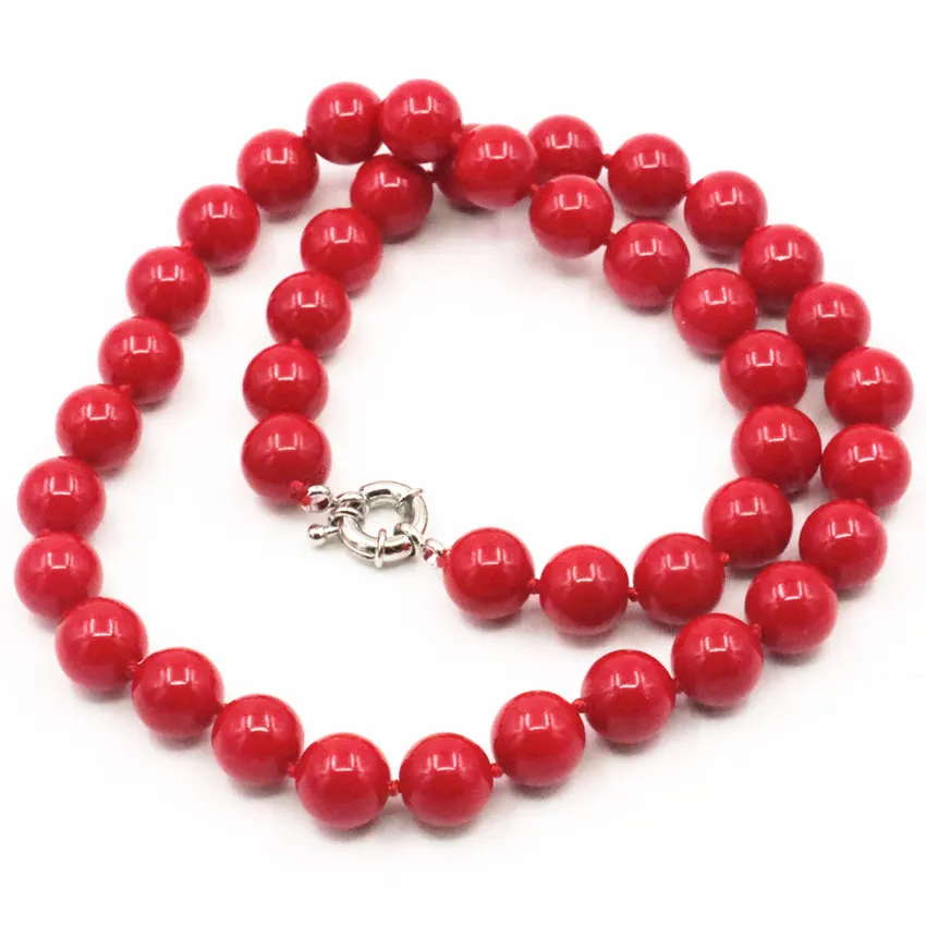 New Fashion Statement Women Necklace Artificial Coral Red Stone 8 10 12mm Round Beads Chain Choker Clavicle Jewelry 18inch A477