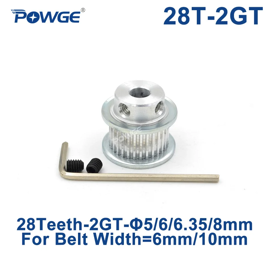 POWGE GT 28 Teeth 2GT Timing Pulley Bore 5/6/6.35/8mm for GT2 Open Synchronous belt width 6mm/10mm small backlash 28Teeth 28T