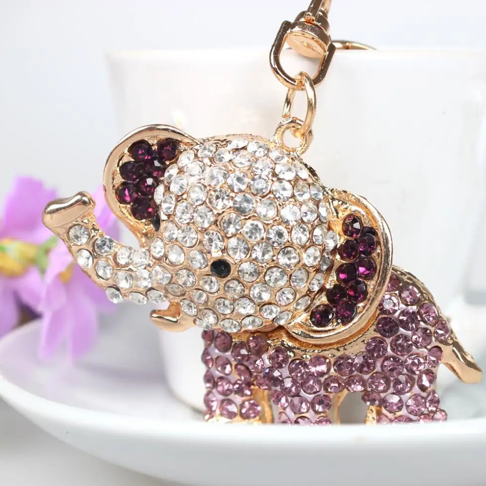 Elephant Lovely Cute New Creative Crystal Pendant Charm Purse Bag Car Key Ring Chain  Nice&Substantial Gift Original Handmade