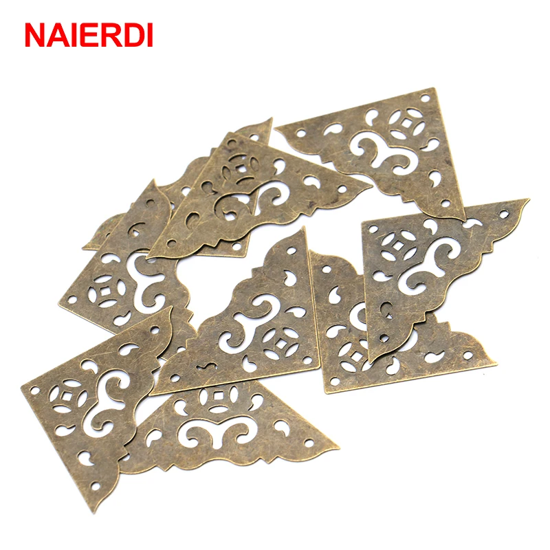 10PCS NAIERDI Jewelry Box Corner Protector Bronze Decorative Corner Bracket Antique Book Frame Accessories Furniture Hardware