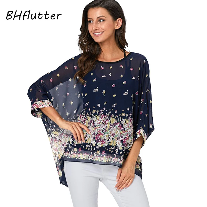 BHflutter-Chemisier sexy en mousseline de soie pour femme, imprimé léopard, décontracté, grande taille 4XL 5XL 6XL, été 2019