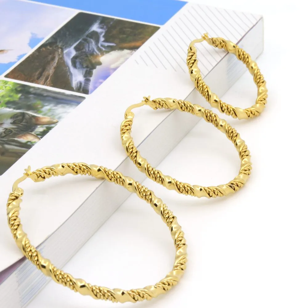 Fashion Jewelry Double Cable Hoop Earrings 3 Size Brand Earrings For Women Gold Color Hoop Earrings Brincos Girls Ladies Europe