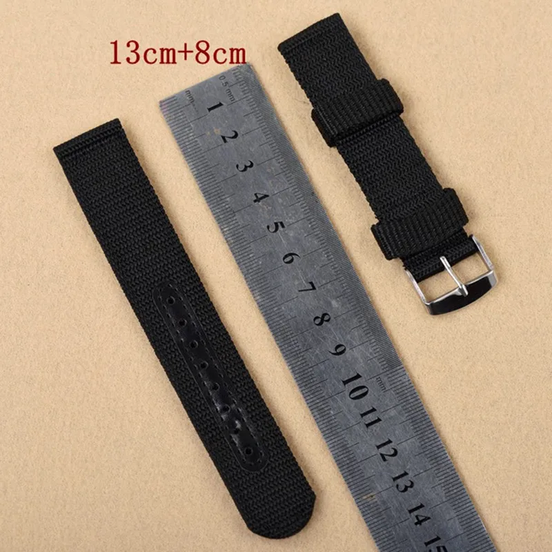 MR Black Green Waterproof Fabric Nylon strap 22mm With Steel Silver Buckle Sport Wrist Watch Band 18mm 20mm 22mm Watchband 24mm