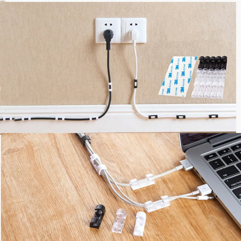 20Pcs Home Office Desktop Cable Clips Tie Mounts Cable Wire Storage Charger Cable Holder Clips Wiring Accessories