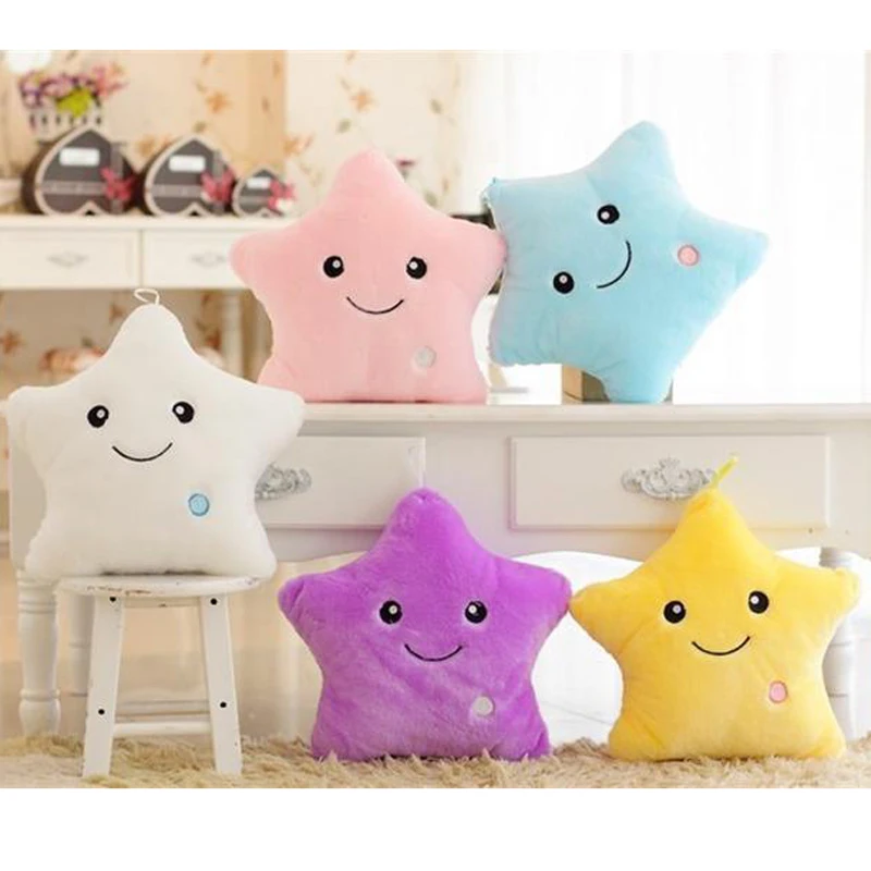 34CM Creative Luminous Stuffed Plush Glowing Toy Stars Pillow Led Light Colorful Cushion Toys Birthday Gift For Kids Children